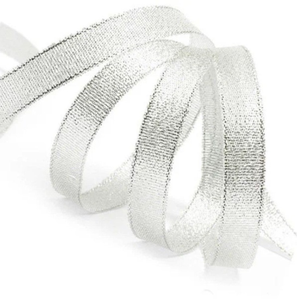 Лента парчовая 15 мм (22 метра, цвет серебро)