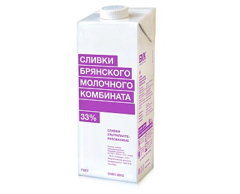 Сливки БМК Брянские 33% 1000г.