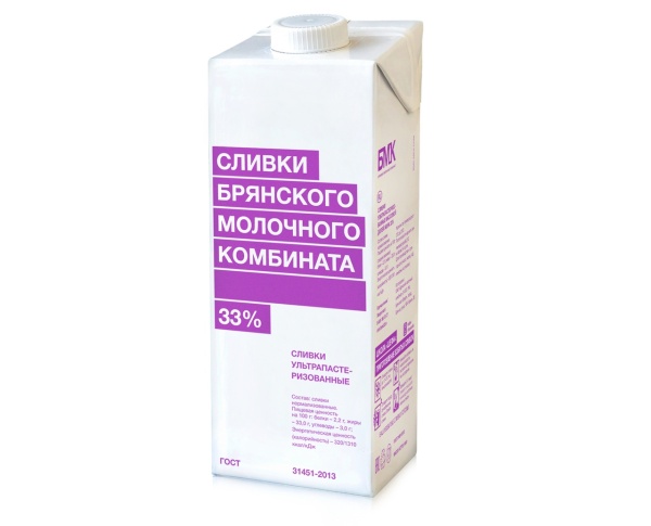 Сливки БМК Брянские 33% 1000г.