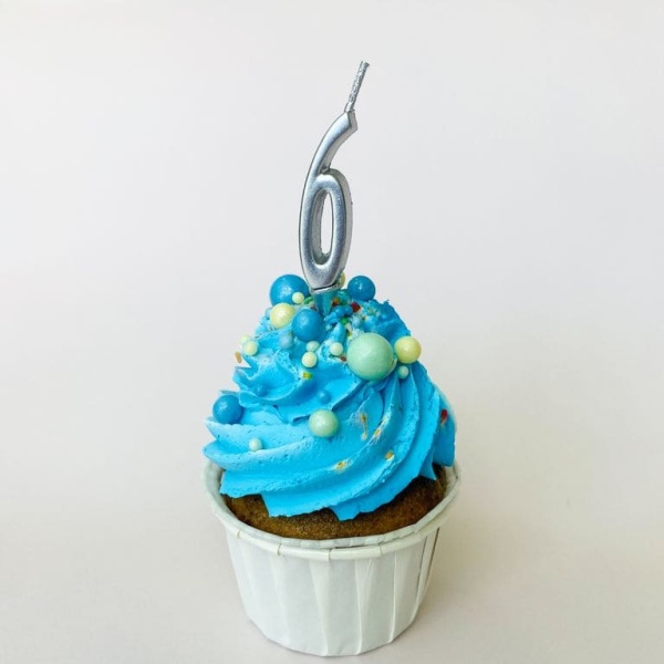 Свеча для торта мини, цифра 6 (серебро, 4,5 см)