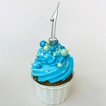 Свеча для торта мини, цифра 1 (серебро, 4,5 см)