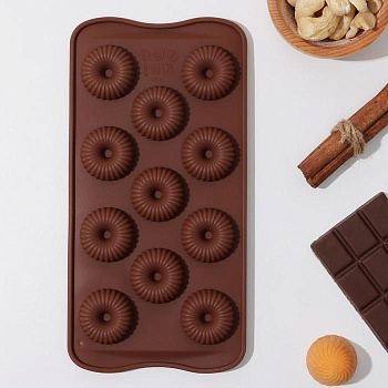 Форма для льда и кондитерских украшений Доляна «Колечко.Риб», 21×10,5×1,8 см, силикон, 11 ячеек, цвет шоколадный