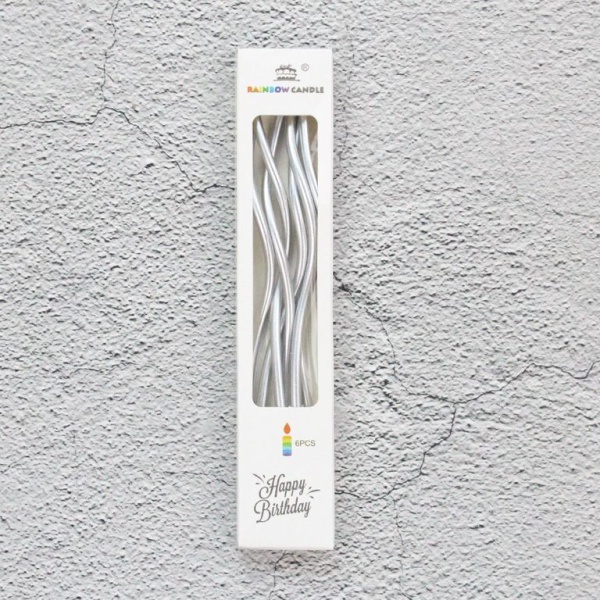 Набор свечей для торта «Волна» (серебряный металлик, 15 см) 6 шт