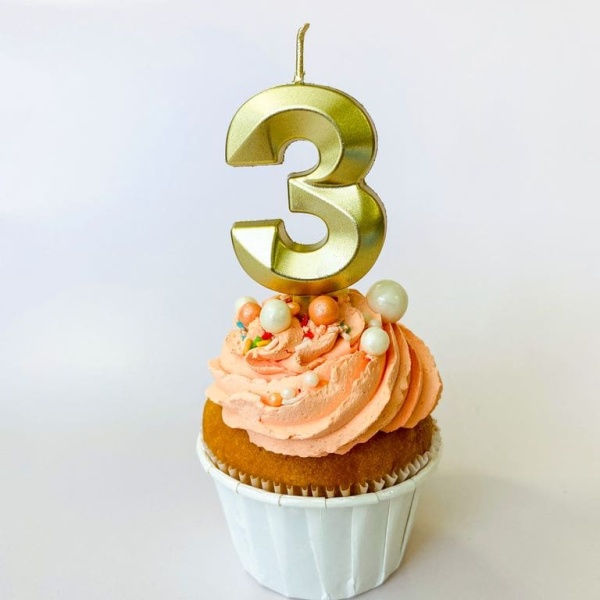 Свечи для торта, цифра 3 (золото, 5 см)