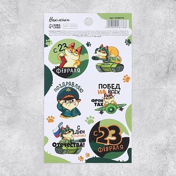 Наклейки на подарки «23 февраля», кот,  9 × 16 см