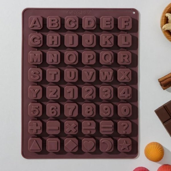 Форма для льда и шоколада «Цифры и английские буквы», 24×18 см, 48 ячеек (2×2 см)