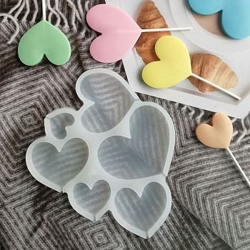 Силиконовая форма для леденцов Сердце 6в1