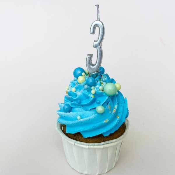 Свеча для торта мини, цифра 3 (серебро, 4,5 см)