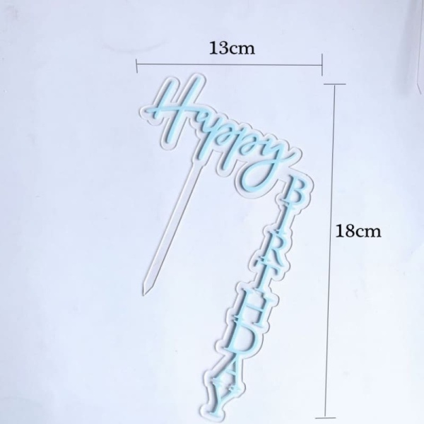 Топпер уголок «Happy Birthday» прозрачный фон с голубой надписью