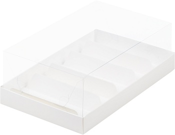 Коробка для 5 эклеров и пирожных с прозрачным куполом 220х135х70 мм