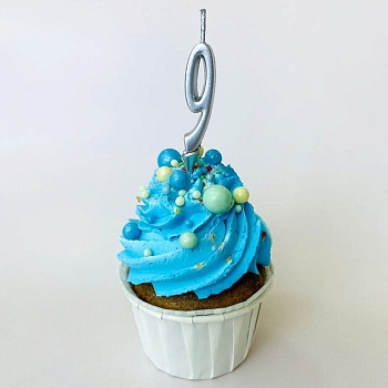 Свеча для торта мини, цифра 9 (серебро, 4,5 см)