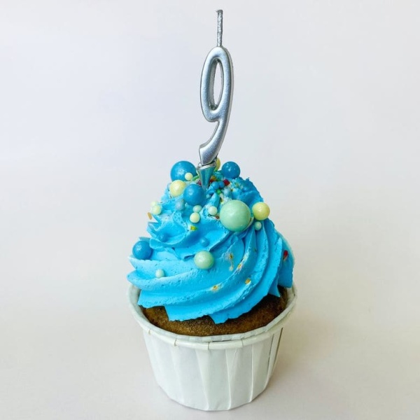 Свеча для торта мини, цифра 9 (серебро, 4,5 см)