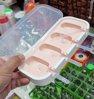 Форма силиконовая Эскимо с пластиковой крышкой" 4 ячейки 6см