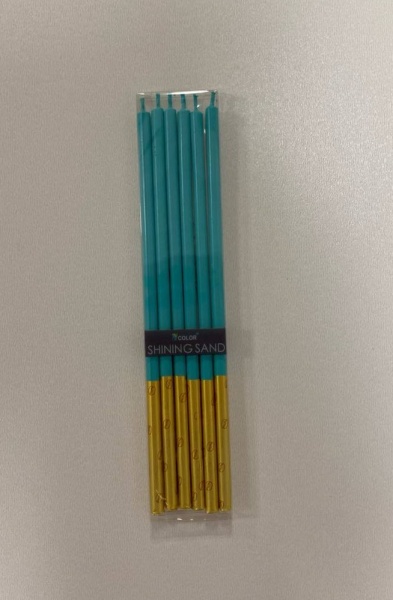 Набор свечей для торта "Двухцветные" золото-тифани 16 см, 6 шт