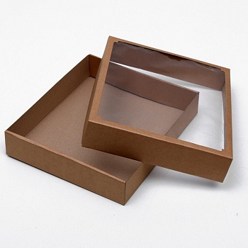 Коробка сборная без печати крышка-дно бурая с окном 37х32х7 см