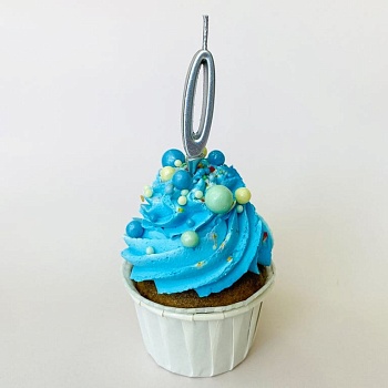 Свеча для торта мини, цифра 0 (серебро, 4,5 см)