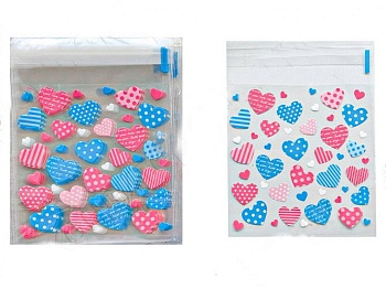 Пакетики с принтом "Сердечки" 10*10+3 с клеевым клапаном (10л)