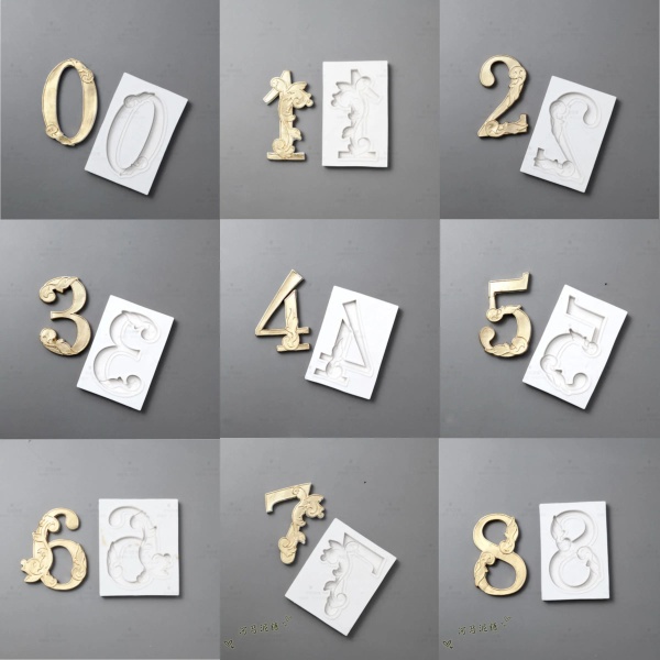 Силиконовая форма НАБОР цифры с узором от 0 до 9 (размер 7см)