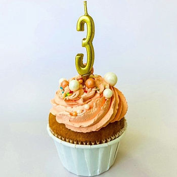 Свеча для торта мини, цифра 3 (золото, 4,5 см)