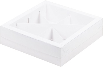 Коробка под ассорти сладостей с пластиковой крышкой 4 или 6 ячеек 200х200х55 мм