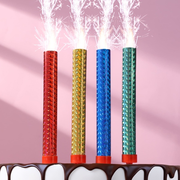 Свеча фонтан, 1 шт, 12 см, цветное пламя 40 сек без дыма и запаха