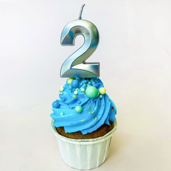 Свечи для торта, цифра 2 (серебро, 5 см)