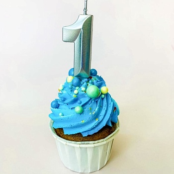 Свечи для торта, цифра 1 (серебро, 5 см)