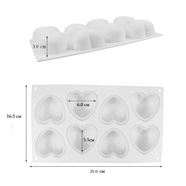 Форма для муссовых десертов Сердечки 8 в 1