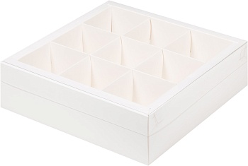 Коробка под ассорти 9 десертов с пластиковой крышкой 240х240х70 мм