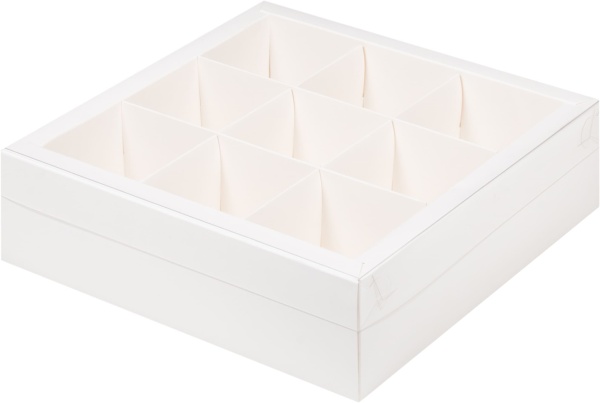 Коробка под ассорти 9 десертов с пластиковой крышкой 240х240х70 мм