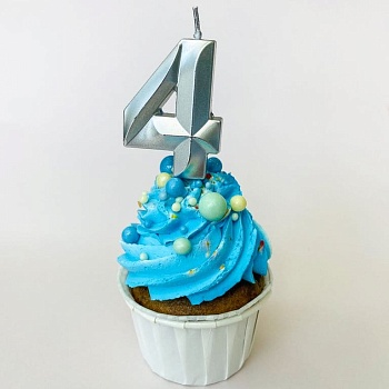 Свечи для торта, цифра 4 (серебро, 5 см)