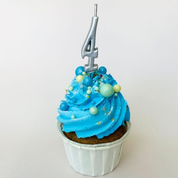 Свеча для торта мини, цифра 4 (серебро, 4,5 см)
