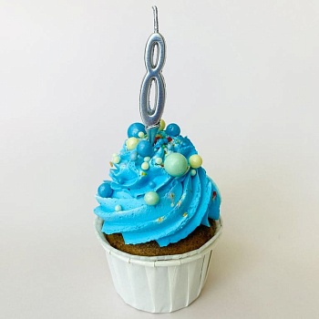 Свеча для торта мини, цифра 8 (серебро, 4,5 см)