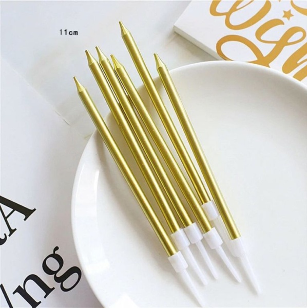 Свечи в торт Золотой металлик, 11 см (набор 6 штук)