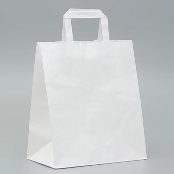 Пакет крафт без печати, белый, плоская ручка 24 х 14 х 28 см