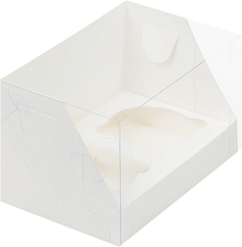 Коробка под 2 капкейка с пластиковой крышкой 160х100х100 мм