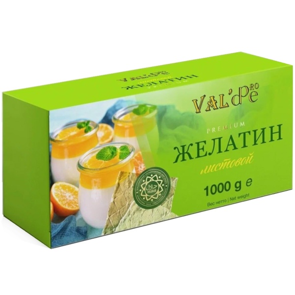 Желатин листовой говяжий, Valde GOLD 180+bloom 10 листов, вес ~50 г.