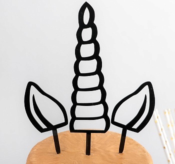 Топпер на торт 16,5х10,5 см "Единорог", цвет чёрный