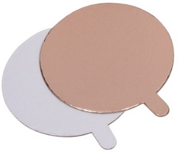 Подложка d8 (толщ. 1,5 мм) для торта с ручкой круглая (золото, белая)