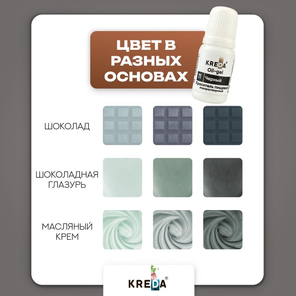 Oil-gel 11 черный, колорант жирораств. для окраш. (80мл) KREDA, компл. пищ. добавка (Безхарактеристики ПЩ)