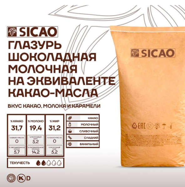 Шоколадная молочная масса Sicao (глазурь) на эквиваленте какао масла 250 г.