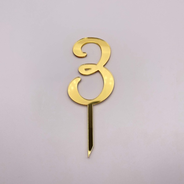 Топпер Цифра 3 (Золотой акрил)