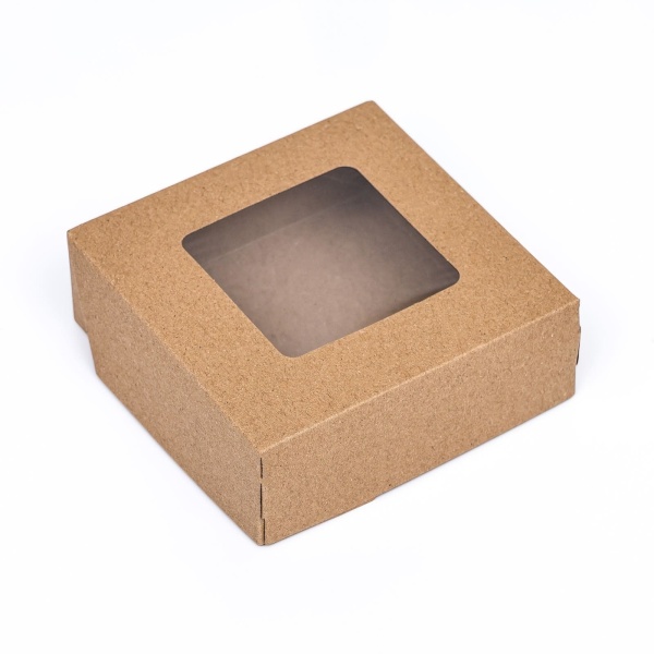 Коробка складная, с окном, крафт, 11,5х11,5х4 см