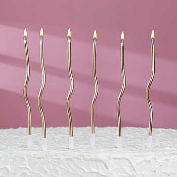 Свечи для торта витые "Серпантин" 6  шт, коктейльные, шампань