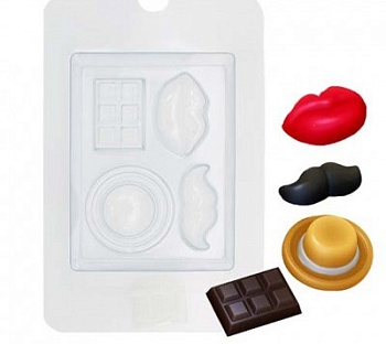 Пластиковая форма "Декор (Усы, Губы, Шоколадка)"